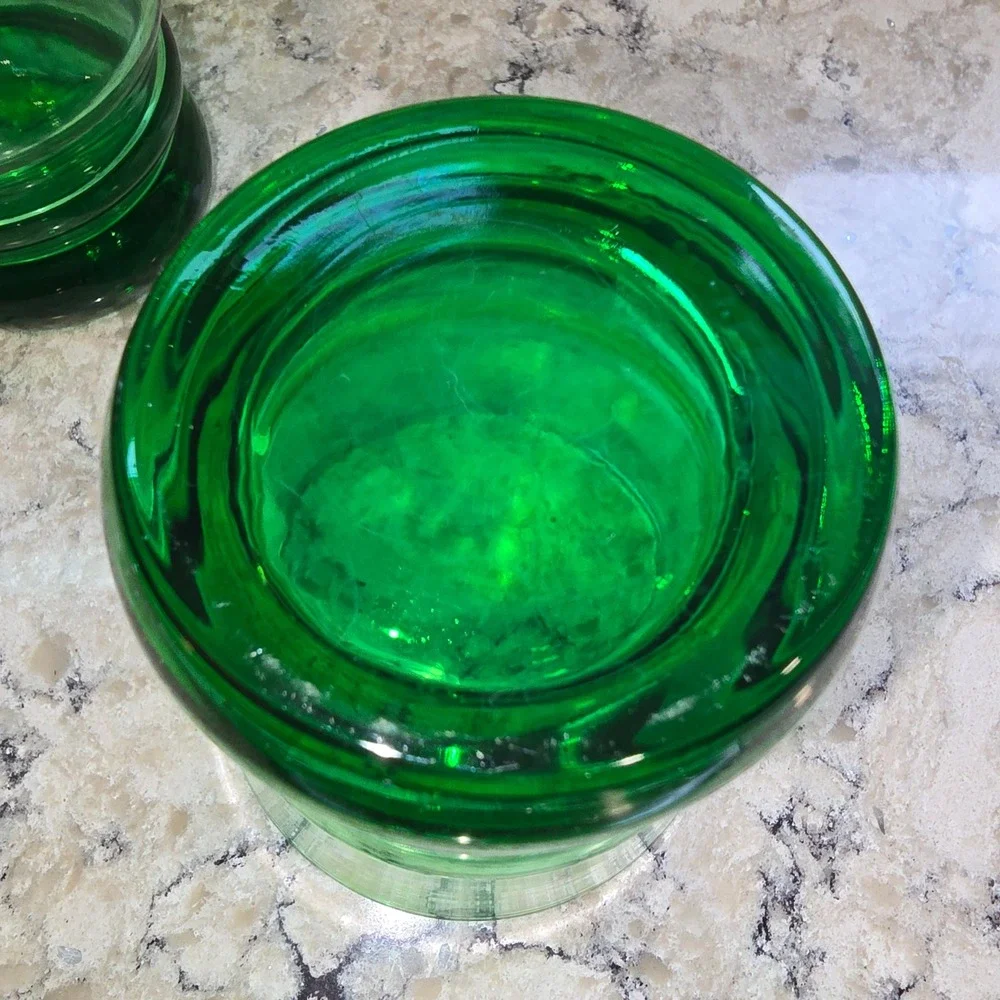 Anchor Hocking Forest Green Mid Century Drinking Glasses Set of 8 Ringed Base